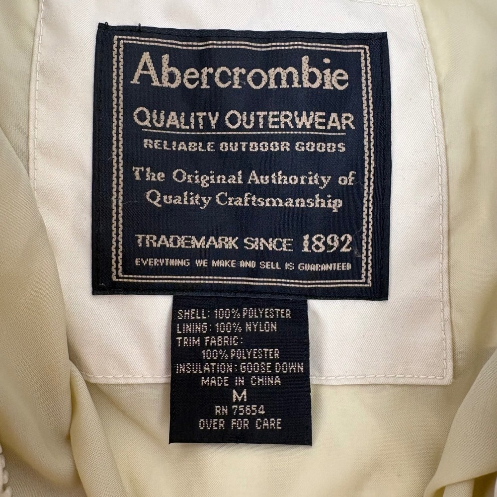 Abercrombie Womens Cream Puffer Jacket Full Zip Goose Down Insulated Size M - Picture 6 of 8